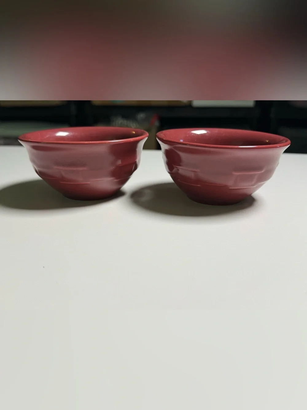LONGABERGER Small Dessert Bowls WOVEN TRADITIONS Paprika Burgundy Pottery (2)